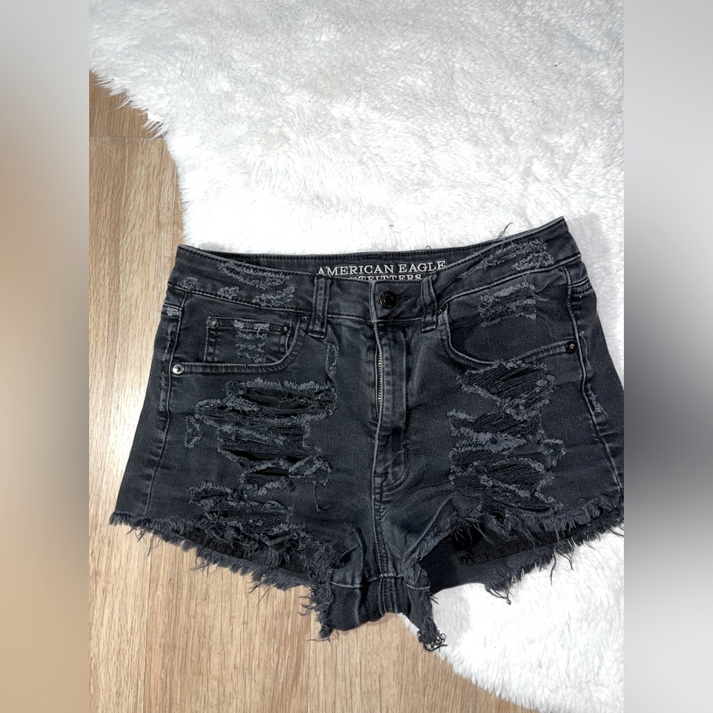 Black Jean Ripped Shorts
